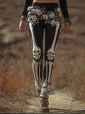 Comstylish Women's Halloween Skeleton Skeleton And Three Dimensional Rose Slimming Pants