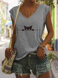 Comstylish Women's Casual Black Cat Print Vest