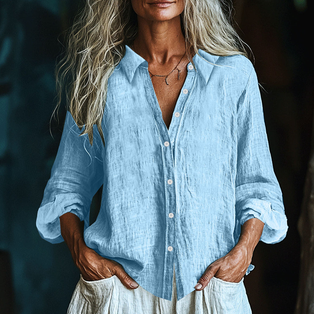 Comstylish Vintage Elegant Art Linen Ruffle Shirt