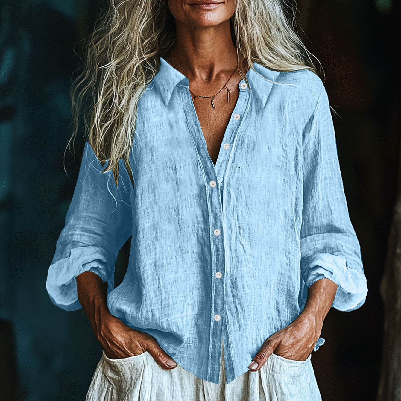 Vintage Elegant Art Linen Ruffle Shirt artswardrobe