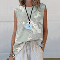 Comstylish Vintage Floral And Crane Art Printed Casual Sleeveless Top