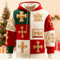 Comstylish Men's Christmas-themed Artistic Pattern Warm Zip-up Hoodie