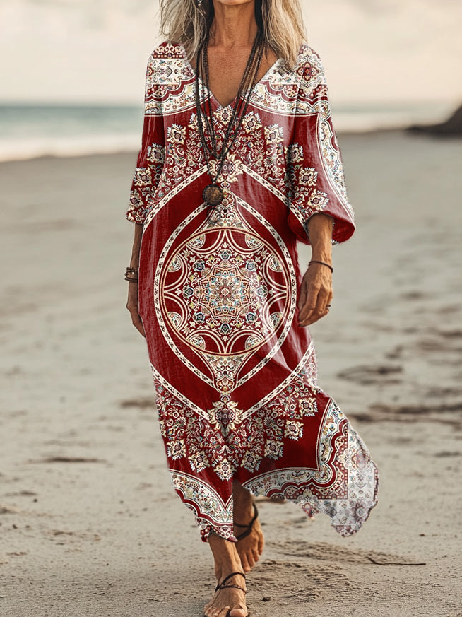 Women's Ethnic Pattern Art Print Pocket Cotton Dresses