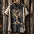 Men's Tribal Life Of Tree Celtic Art Linen V-neck T Shirt artswardrobe