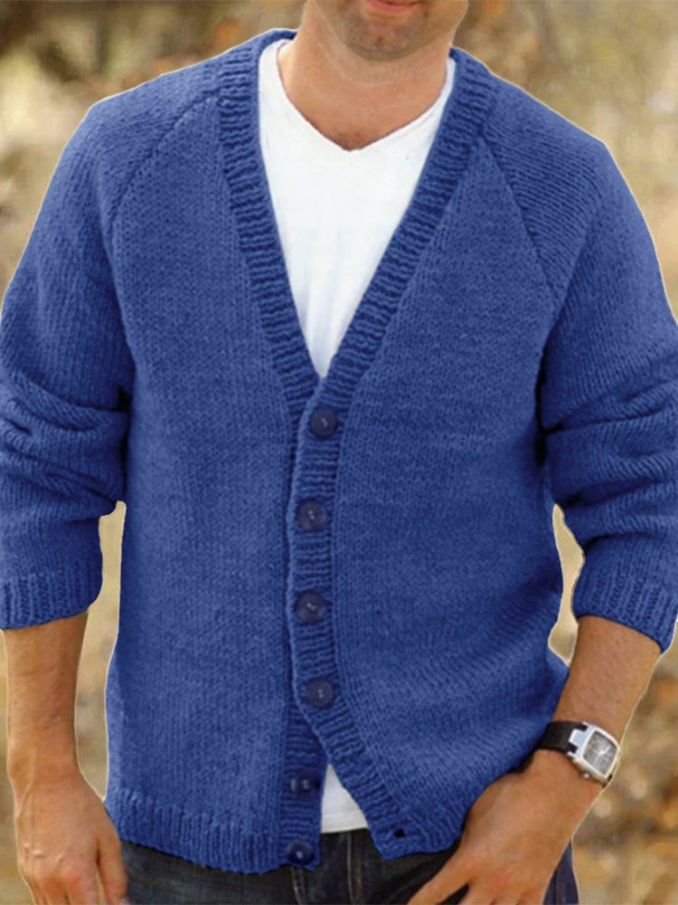 Men's Solid Color Button Cozy Sweater Cardigan elevenforest