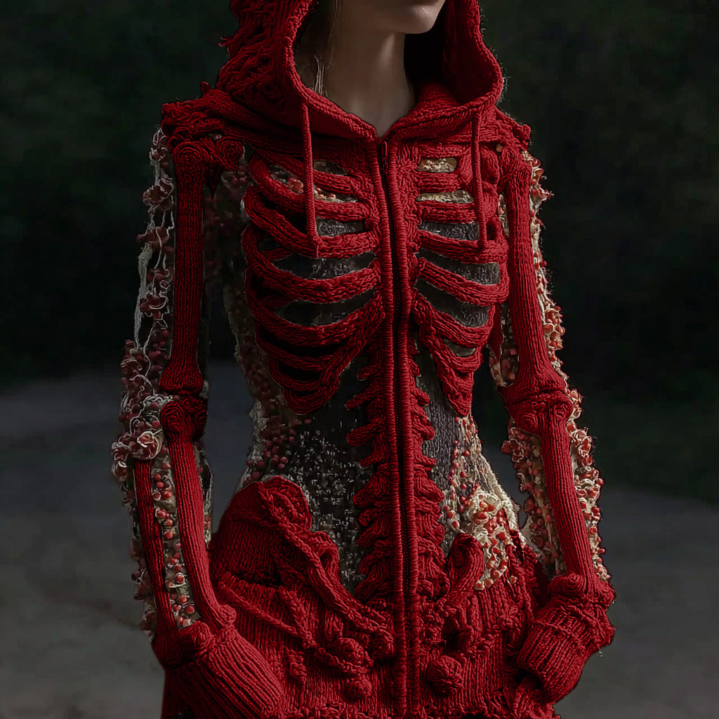 Comstylish Women's Halloween Anatomy Art Colorblock Knit Zipper Cardigan Sweater