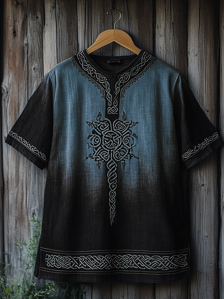 Men's Viking Celtic Knot Art Gradient Linen V-neck T Shirt artswardrobe