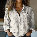 Women's Elegant Lace Embroidery Art Long Sleeve Cozy Cotton Shirt artswardrobe
