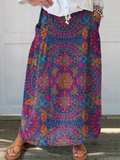 Women's Vintage Floral Art Print Linen Pocket Skirt