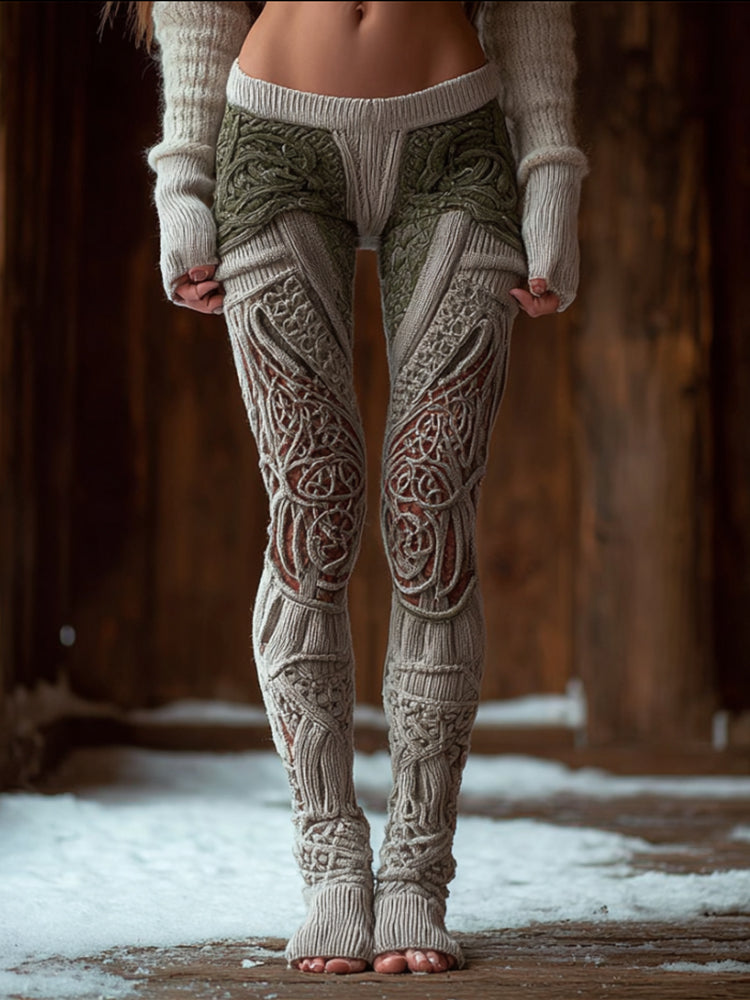 Comstylish Women's Viking Style Celtic Patchwork Embroidered Leggings