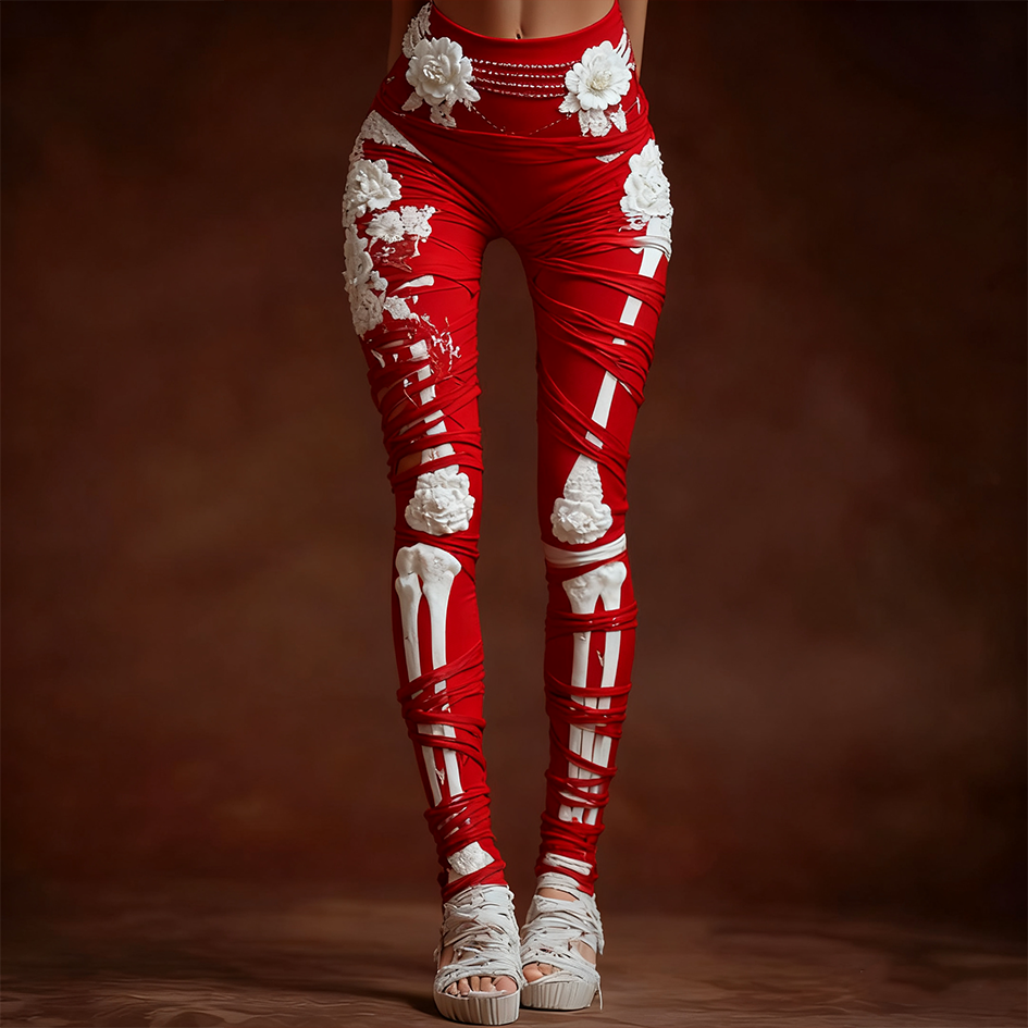 Comstylish Halloween-themed Line Art Women's Knitted Tight-fitting Leggings.