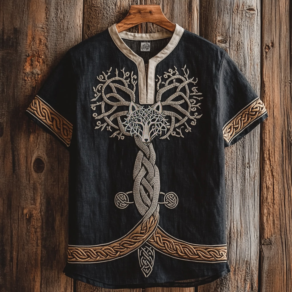Men's Vintage Viking Wolf Celtic Linen Shirt artswardrobe