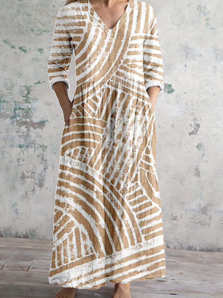 Soft Abstract Lines Pattern Linen Maxi Dress artswardrobe