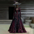 Comstylish Women's Vintage Elegant Flower Pattern V-neck Long Sleeve Maxi Dress