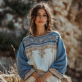 Vintage Greek Key Motif Cretan Embroidery Linen Contrasting Colors T-shirt artswardrobe