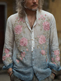 Men's Rose Embroidery Romantic Tie-dye Vintage Long-sleeved Shirt artswardrobe