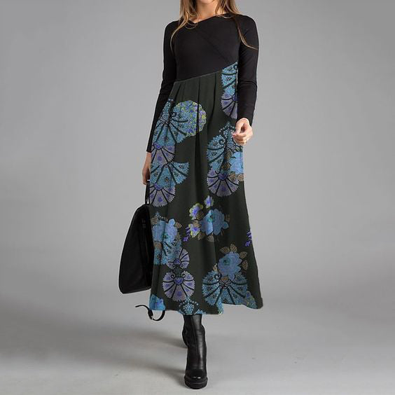 Elegant Flower Print Crew Neck Midi Dress elevenforest