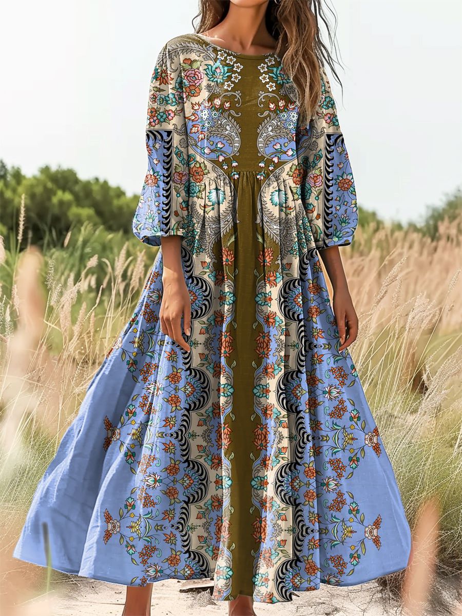 Women's Floral Art Print Cotton Crew Neck Dress
