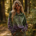 Comstylish Retro Bohemian Style Plant Flower Pattern Gradient Women's Flannel Sweatshirt