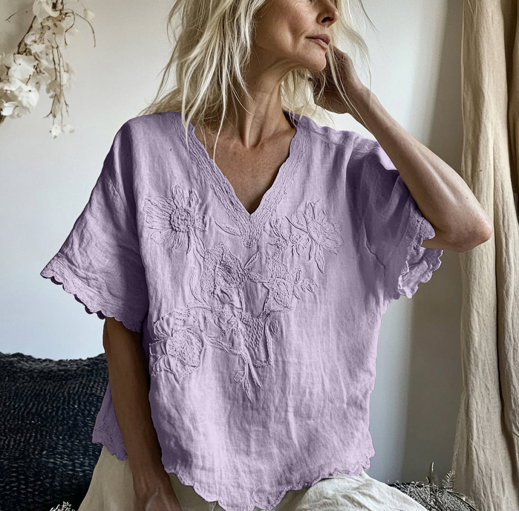 Comstylish Vintage Floral Art Cotton Linen Comfy Shirt