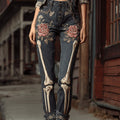 Comstylish Halloween Vintage Skull Rose Embroidered Jeans