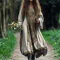 Women's Vintage Viking Rune Print Cotton And Linen Dress artswardrobe