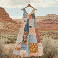 Vintage  Loose Floral Applique Patchwork Art Pattern Art Linen Tank Dress artswardrobe