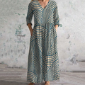 Vintage Irregular Blue Lines Contrast Colors Art Pattern Women's Linen Dress artswardrobe