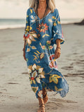 Women's Floral Art Print Pocket Cotton Dresses