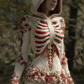 Comstylish Halloween 3d Skeleton Floral Art Women's Knit Hooded Sweater
