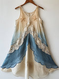 Starfish Embroidered  Sea Shell Lace Waves Gradient Flowy Linen Dress artswardrobe