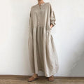 Women's Solid Color Button Cotton Linen Midi Dress artswardrobe