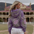 Women's Retro Purple Rose Art Pattern Casual Hoodie artswardrobe