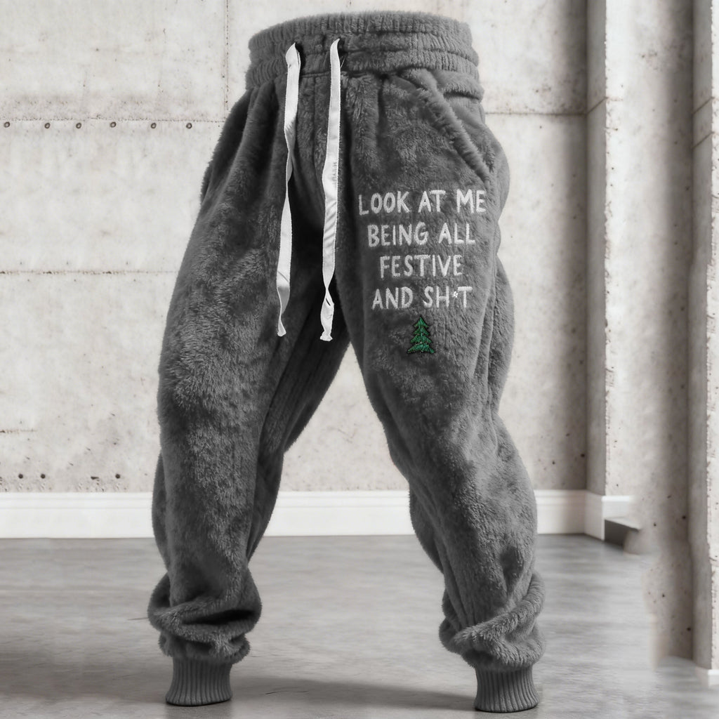 Comstylish Men's Funny Slogan Plush Casual Pants