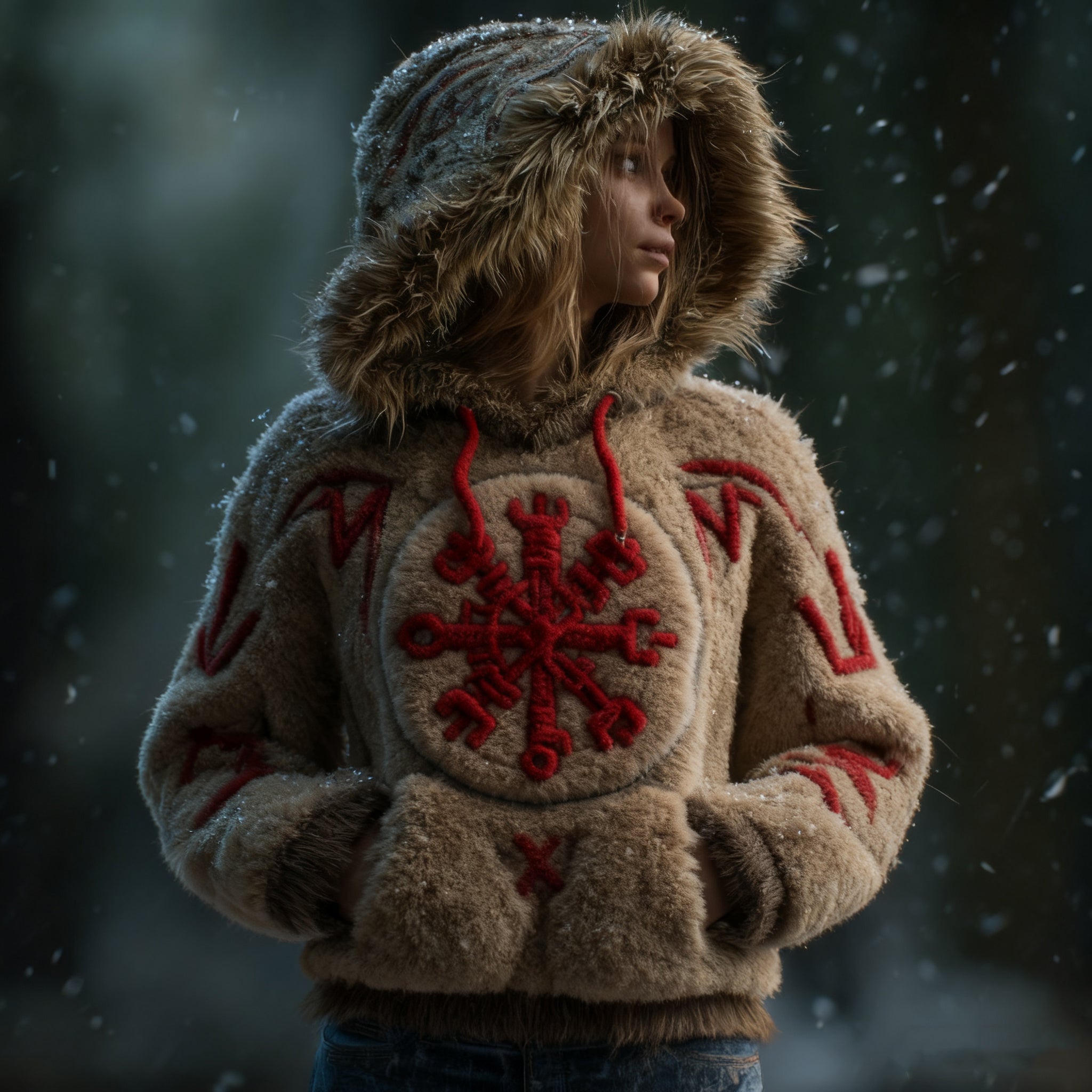 Women's Vintage Viking Celtic Knot Vegvisir Rune Plush Hoodie