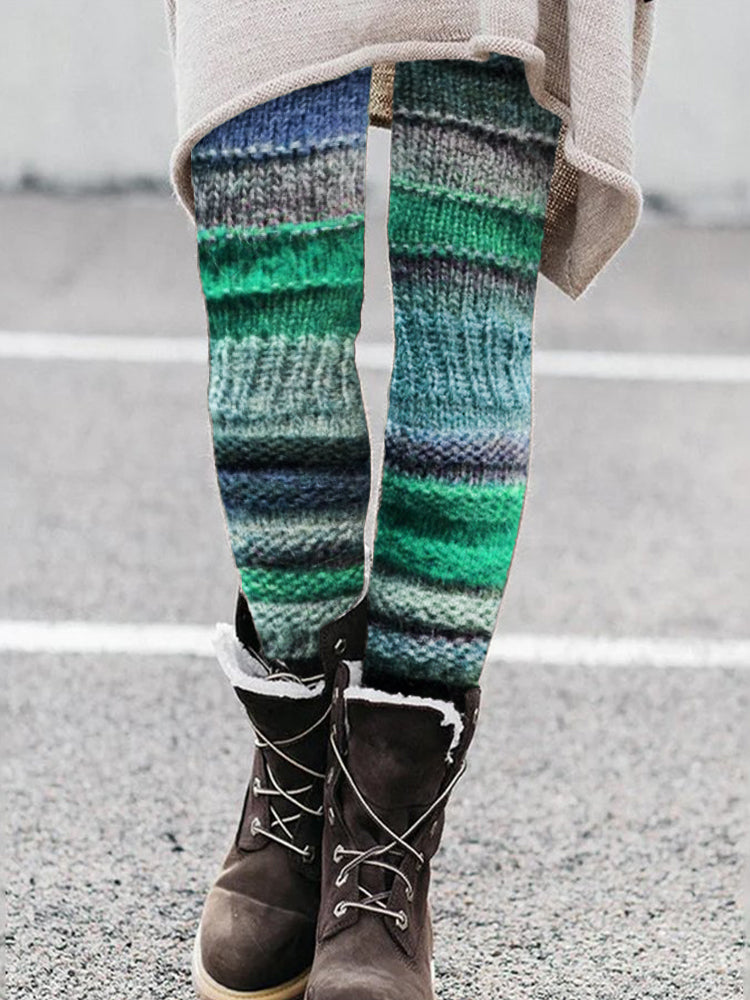 Vintage Colorblock Patchwork Cozy Knit Leggings artswardrobe
