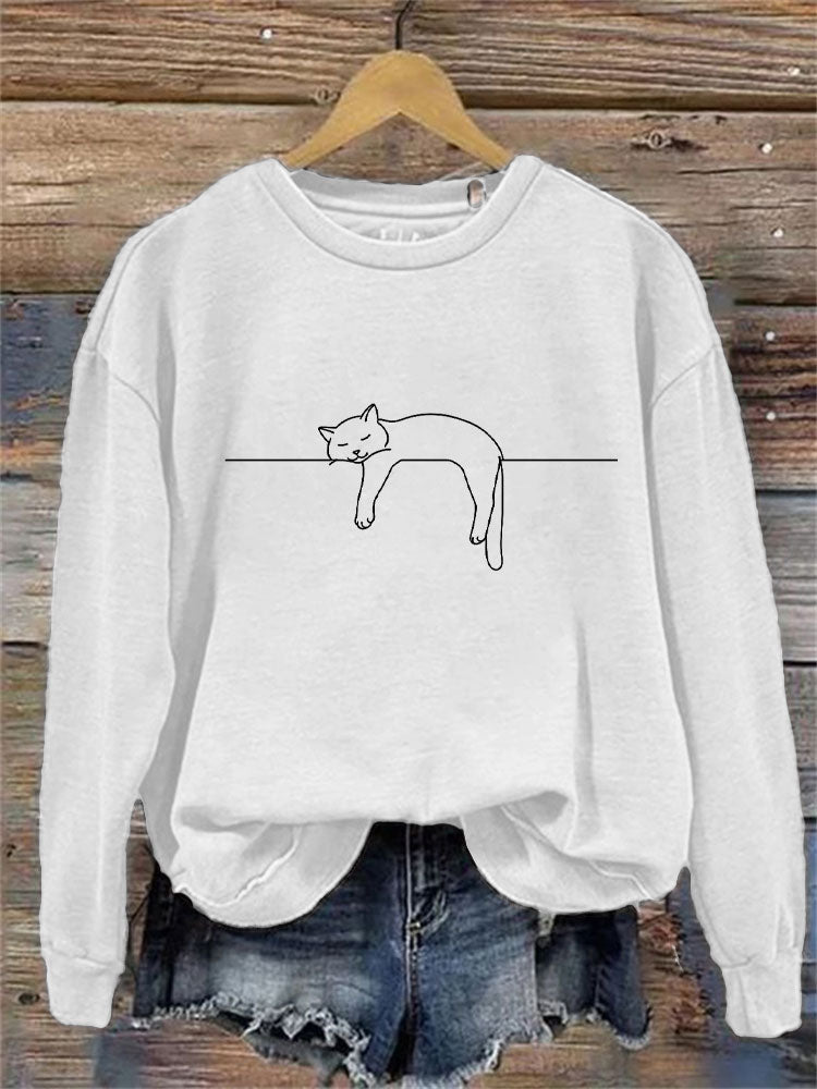 Comstylish Women's Casual Funny Black Cat Print Sweatshirt