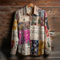 Vintage Men's Colorblock Retro Musical Christmas Tree Print Long Sleeve Shirt artswardrobe