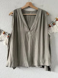 Summer Women's Cotton&Linen Sleeveless V-Neck T-Shirt 
