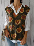 Women's Vintage Lovely Hearts Art Print Versatile Knitted Vest