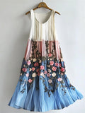 Floral Embroidered Transgender Colorblock Flowy Tank Dress artswardrobe
