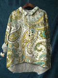 Elegant Curve Line Leaf Plant Print Cotton And Linen Shirt
