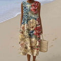 Women's Vintage Floral Independence Day Art Linen Tank Dress artswardrobe