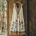 Women's Vintage Floral Embroidery Art Sleeveless Mini Dress artswardrobe