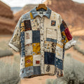 Men's Vintage Spliced ​​contrasting Linen Shirt artswardrobe