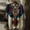 Comstylish Women's Viking Celtic Knot Phoenix Totem Gradient Linen Shirt