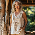 Vintage Bohemian Cotton And Linen V-neck Top artswardrobe