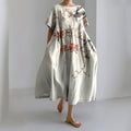 Comstylish Women Japanese Floral Art Printed Casual Midi Dress