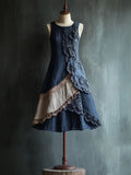 Vintage Elegant Lace Patchwork Linen Tank Dress artswardrobe