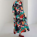 Comstylish Japanese Art Crane Print Casual Midi Dress